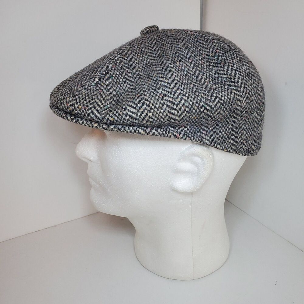 Vintage Kangol Herringbone 504 Flat Cap Hat Tweed Wool Newsboy Golf Size Medium